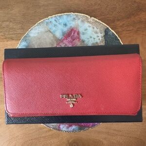 Authentic Prada Saffiano Leather Red Long Wallet